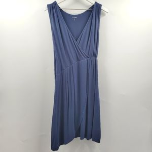 Garnet Hill Faux Wrap Dress Navy Blue V-Neck Drapey